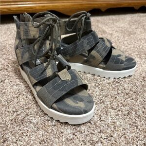 Very G Big Top Camouflage Lace-Up Wedge Sandals